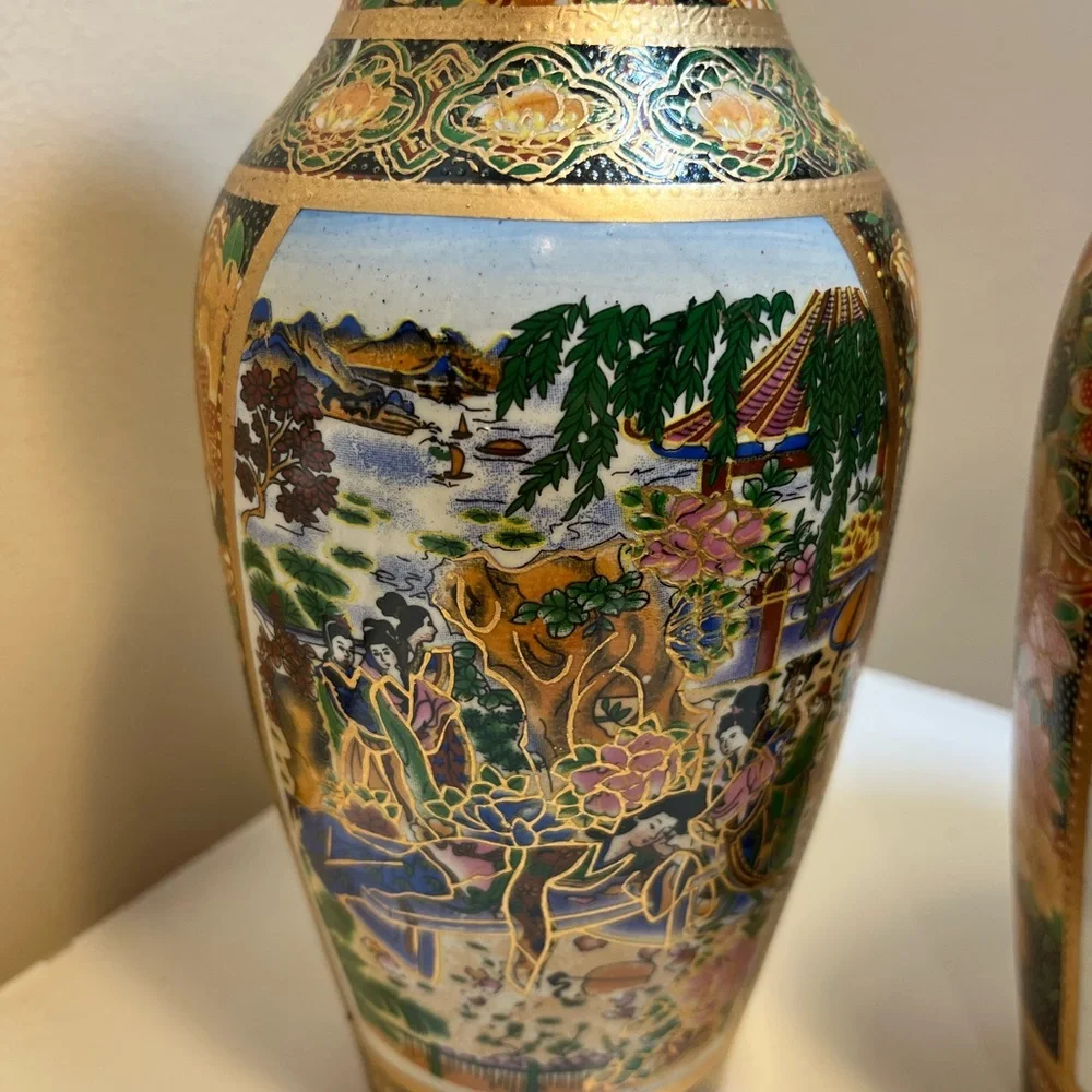 Vintage Samsuma Style Hand Painted Vases